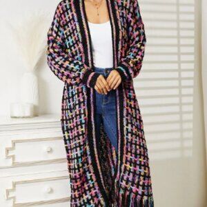 ANGEL WINGS Black Rainbow Open Front Fringe Long Cardigan